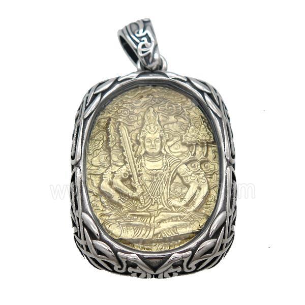 Copper Buddha Pendant Gold Plated Stainless Steel Wrapped Antique Silver