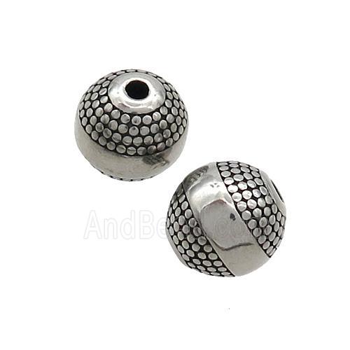 Stainless Steel Beads Round Antique Silver