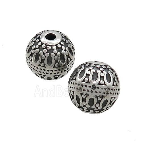 Stainless Steel Beads Round Antique Silver