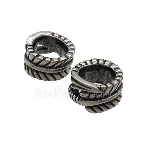 Stainless Steel Leaf Beads Rondelle Large Hole Antique Silver