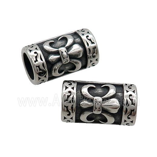 Stainless Steel Column Beads Fleur-de-lis Tube Large Hole Antique Silver