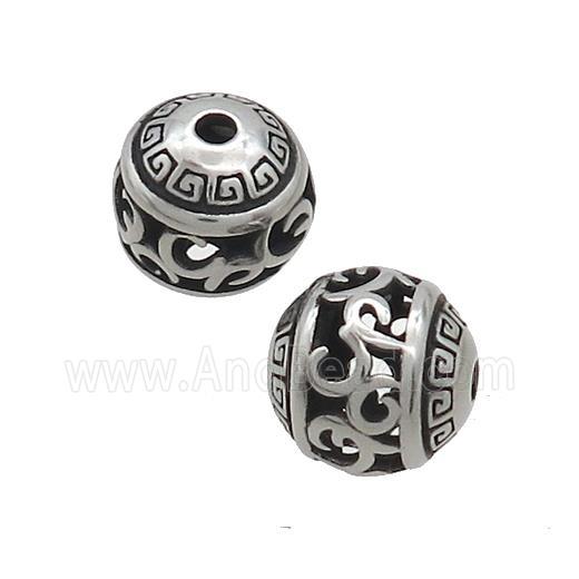 Stainless Steel Round Beads Hollow Antique Silver