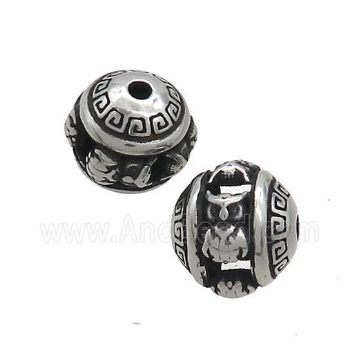 Stainless Steel Round Beads Hollow Antique Silver