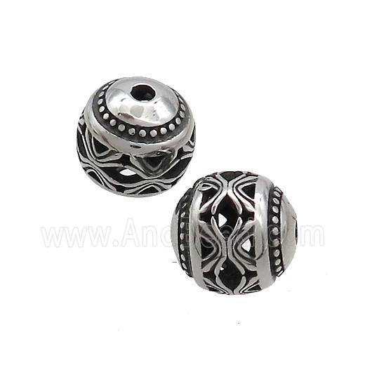 Stainless Steel Round Beads Hollow Antique Silver