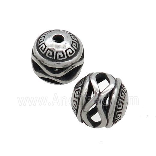 Stainless Steel Round Beads Hollow Antique Silver