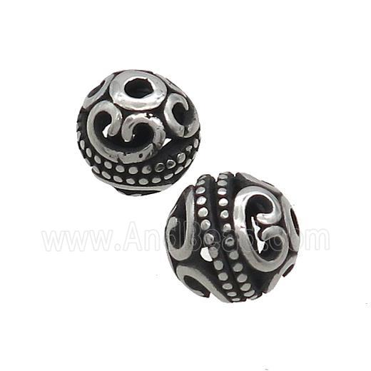 Stainless Steel Round Beads Hollow Antique Silver