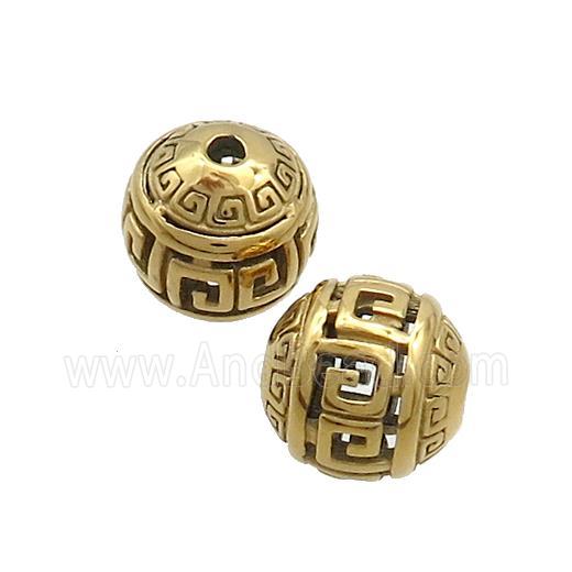 Stainless Steel Round Beads Hollow Gold Plated