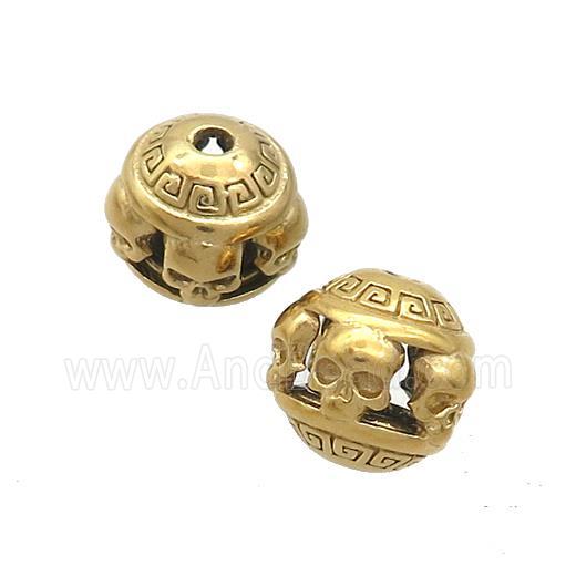 Stainless Steel Round Beads Skull Hollow Gold Plated