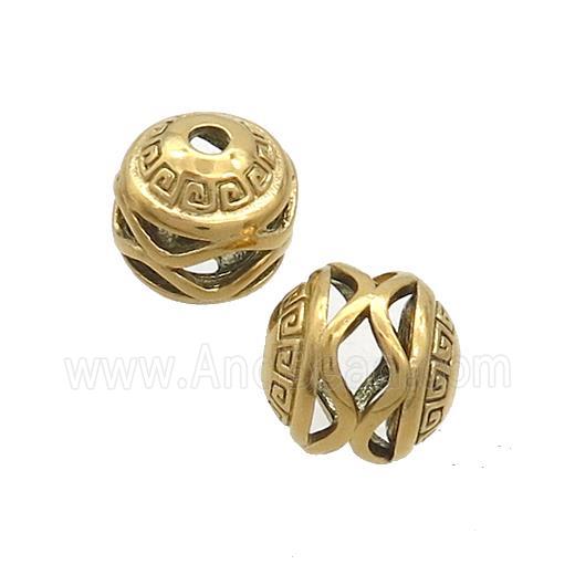 Stainless Steel Round Beads Hollow Gold Plated