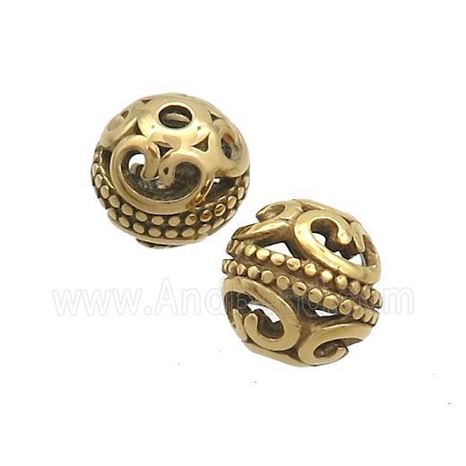 Stainless Steel Round Beads Hollow Gold Plated