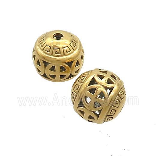Stainless Steel Round Beads Hollow Gold Plated