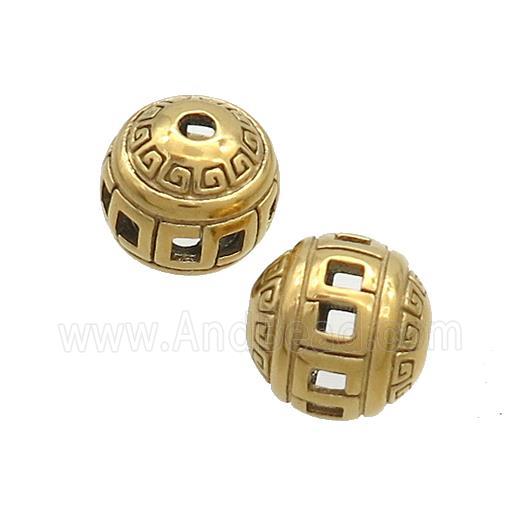 Stainless Steel Round Beads Hollow Gold Plated