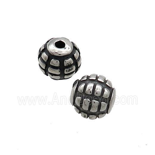 Stainless Steel Beads Round Antique Silver
