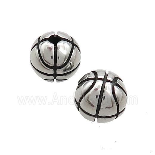 Stainless Steel Beads Round Basketball Sport Antique Silver