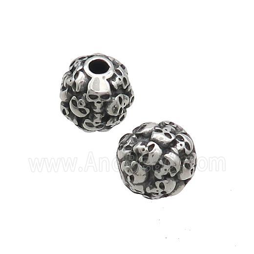 Stainless Steel Round Beads Halloween Skull Antique Silver