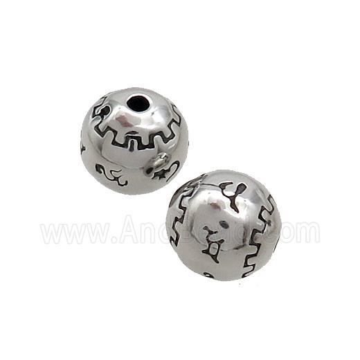 Stainless Steel Beads Round Antique Silver