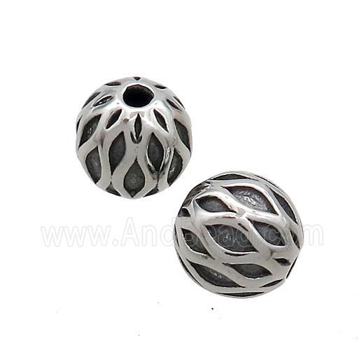 Stainless Steel Round Beads Antique Silver