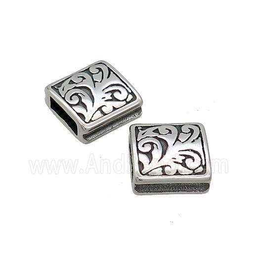 Stainless Steel Square Beads Large Flat Hole Antique Silver