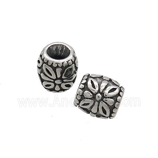 Stainless Steel Barrel Beads Large Hole Antique Silver