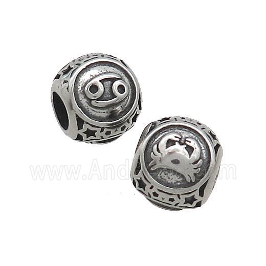 Stainless Steel Round Beads Zodiac Cancer Antique Silver