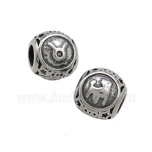 Stainless Steel Round Beads Zodiac Taurus Antique Silver