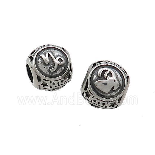 Stainless Steel Round Beads Zodiac Capricorn Antique Silver