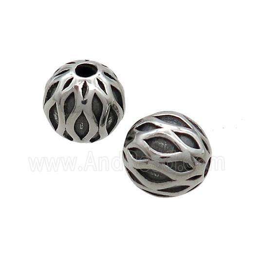 Stainless Steel Round Beads Antique Silver