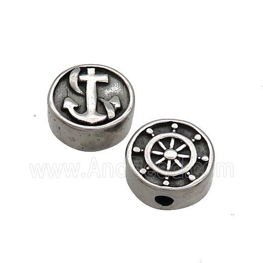 Stainless Steel Coin Beads Anchor Antique Silver