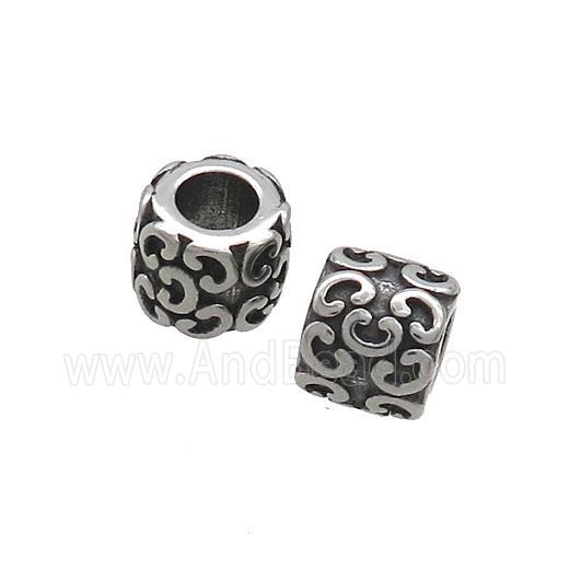 Stainless Steel Column Beads Tube Large Hole Antique Silver