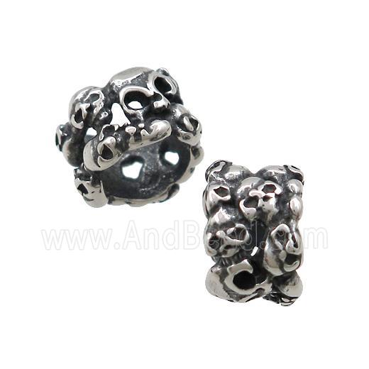 Stainless Steel Rondelle Beads Halloween Skull Large Hole Antique Silver