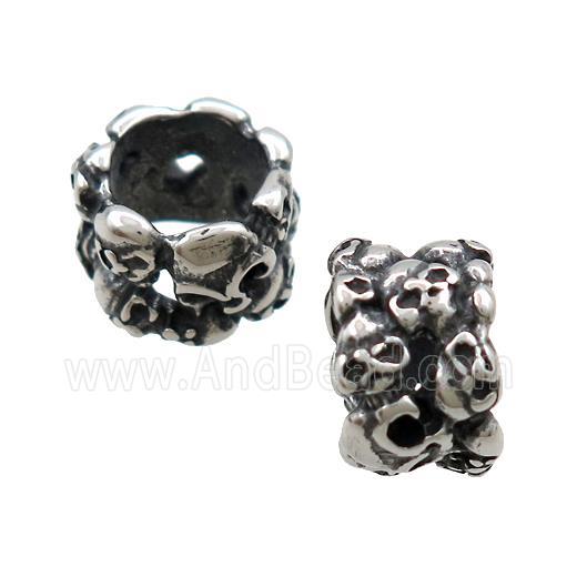 Stainless Steel Rondelle Beads Halloween Skull Large Hole Antique Silver