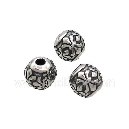 Stainless Steel Round Beads Fleur-de-lis Antique Silver