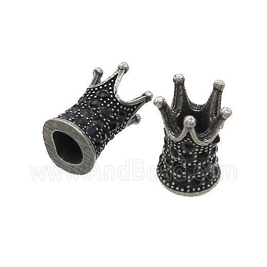 Stainless Steel Crown Beads Pave Rhinestone Antique Black