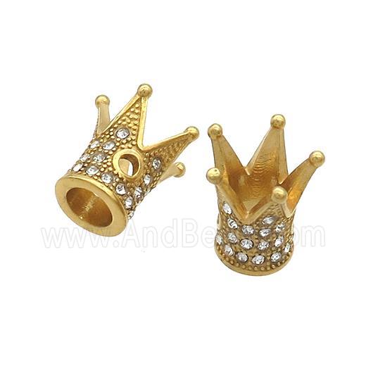 Stainless Steel Crown Beads Pave Rhinestone Gold Plated