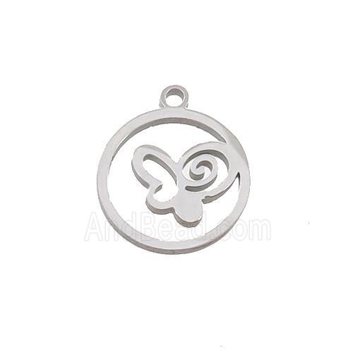 Raw Stainless Steel Butterfly Pendant Circle