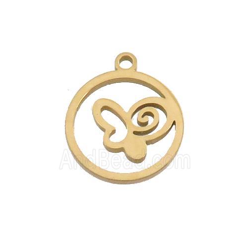 Stainless Steel Butterfly Pendant Circle Gold Plated
