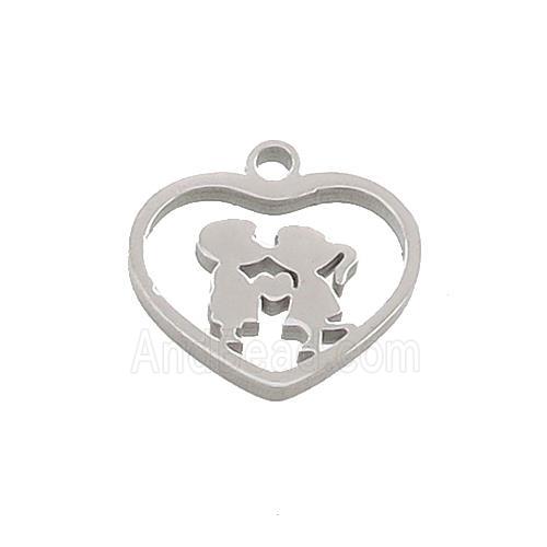 Raw Stainless Steel Couple Heart Pendant