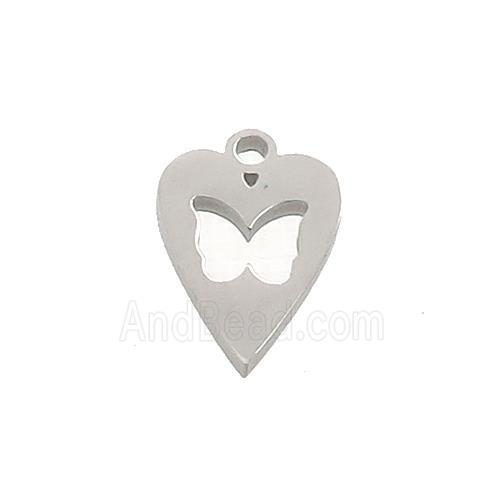 Raw Stainless Steel Heart Charms Pendant Butterfly