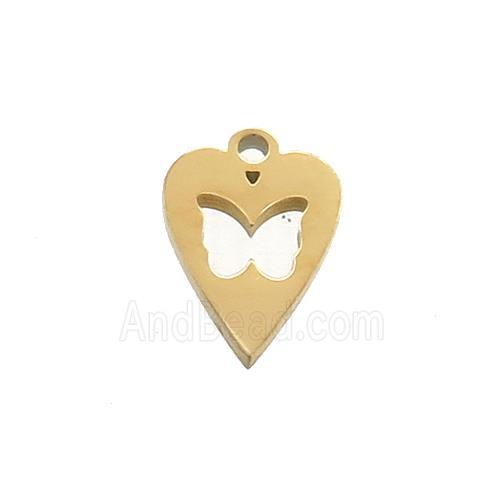 Stainless Steel Heart Charms Pendant Butterfly Gold Plated