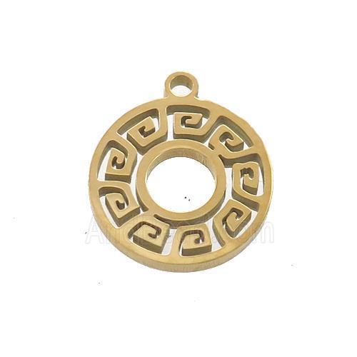 Stainless Steel Circle Charms Pendant Greek Key Gold Plated
