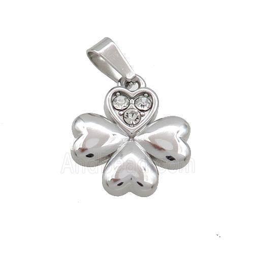Raw Stainless Steel Clover Charms Pendant Pave Rhinestone
