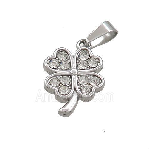 Raw Stainless Steel Clover Pendant Pave Rhinestone
