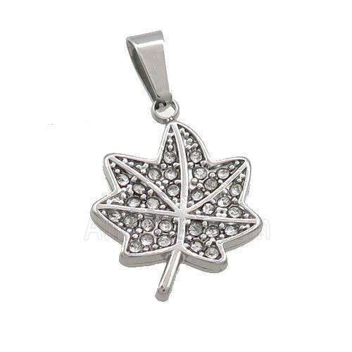 Raw Stainless Steel Maple Leaf Pendant Pave Rhinestone