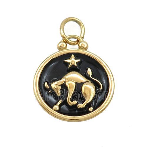 Stainless Steel Taurus Zodiac Charms Pendant Circle Black Enamel Gold Plated