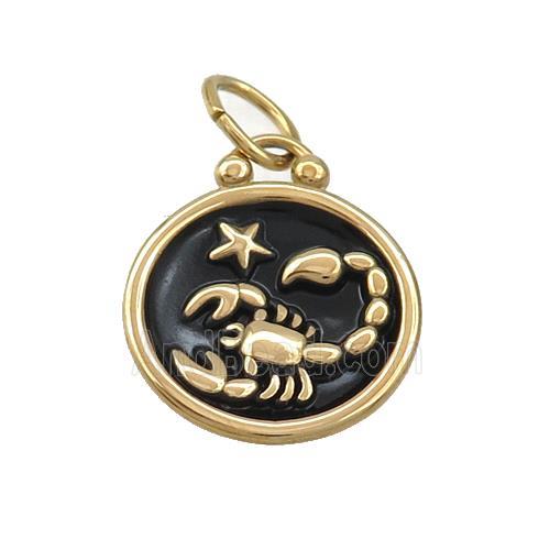 Stainless Steel Scorpio Zodiac Charms Pendant Circle Black Enamel Gold Plated