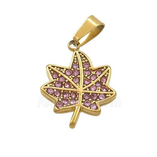 Stainless Steel Maple Leaf Charms Pendant Pave Rhinestone