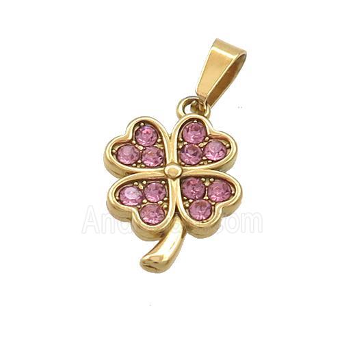 Stainless Steel Clover Charms Pendant Pave Rhinestone