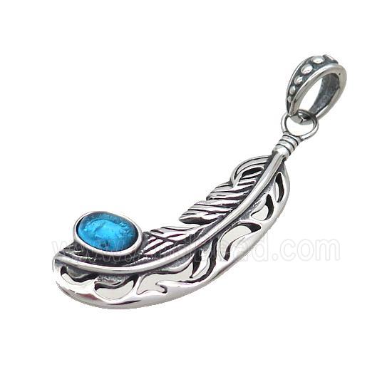 Stainless Steel Feather Pendant Antique Silver
