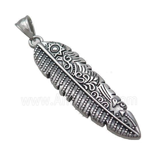 Stainless Steel Feather Charms Pendant Antique Silver
