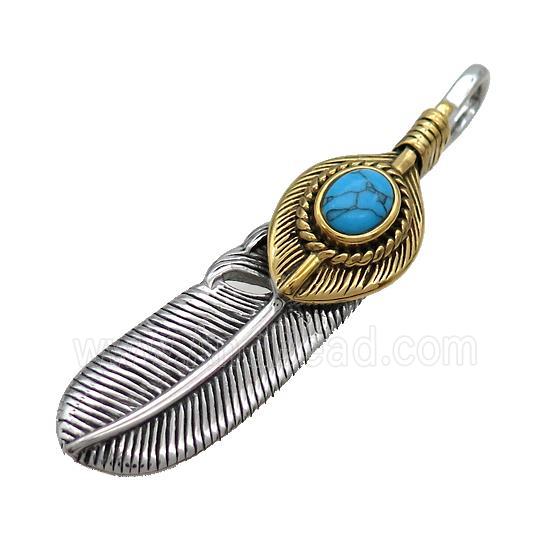 Stainless Steel Feather Charms Pendant Antique Gold